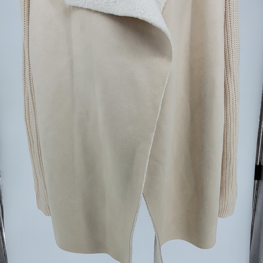 Sienna Women 2X Faux Suede Shearling Mixed Media Open Cardigan Jacket Beige boho - Picture 6 of 10